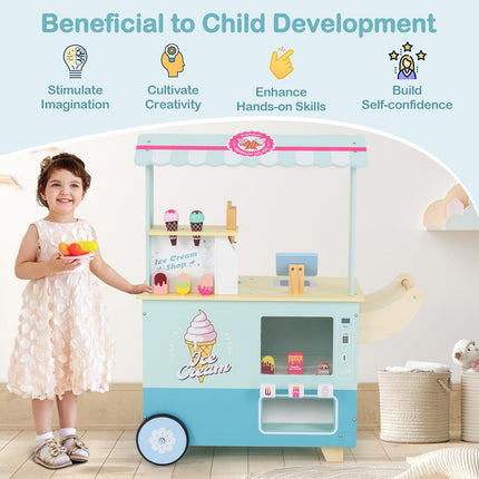 Costzon Ice Cream Cart Playset, Ice Cream Stand Push Cart with Vending Machine