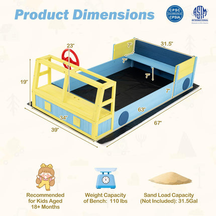 Costzon Sandbox Fir Wood Car-Theme Sand Pit