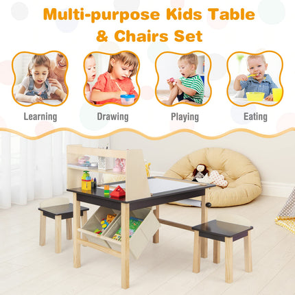 Costzon 2 in 1 Children’s Wooden Easel Table Set with 2-Tier Shelves