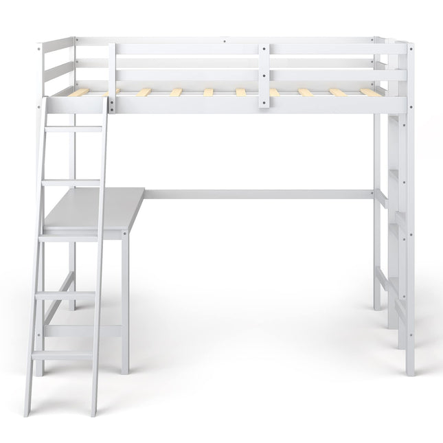 Costzon Loft Bed with Desk, Wooden Twin Size Loft Bed
