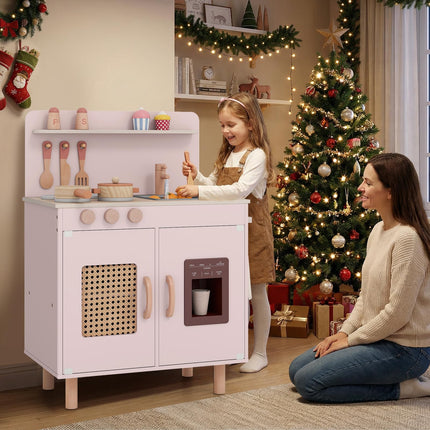 Costzon Kids Kitchen Playset | Little Chef Wooden Pretend Play Toy w/Realistic Ice Maker