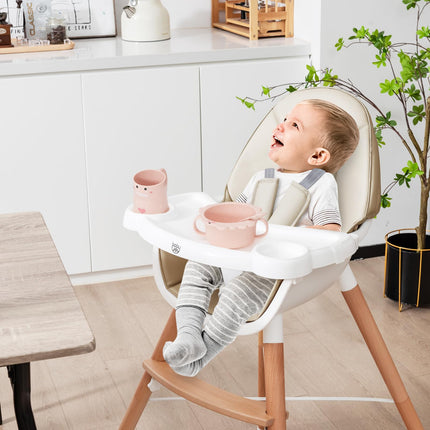 BABY JOY Baby High Chair, Wooden High Chair for Babies & Toddlers with Dishwasher Safe Double Removable Tray