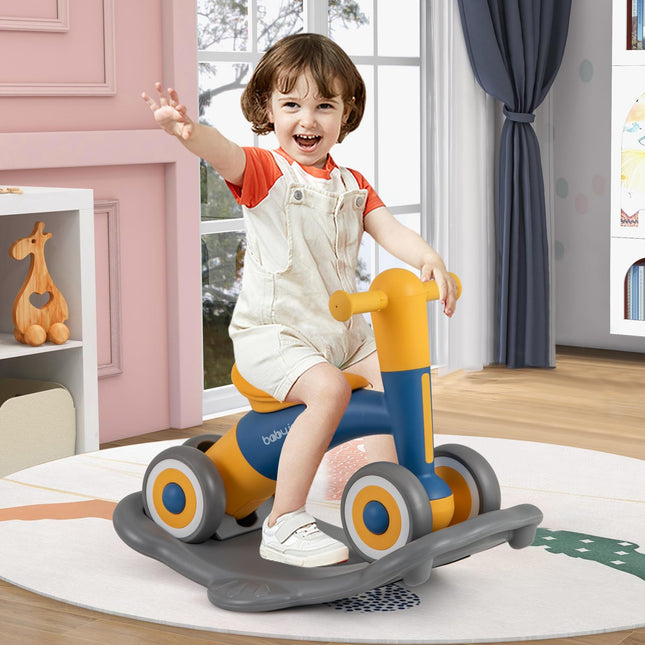 3 in 1 Rocking Horse, Kids Ride on Toy Balance Bike w/ 4 Smooth Wheels