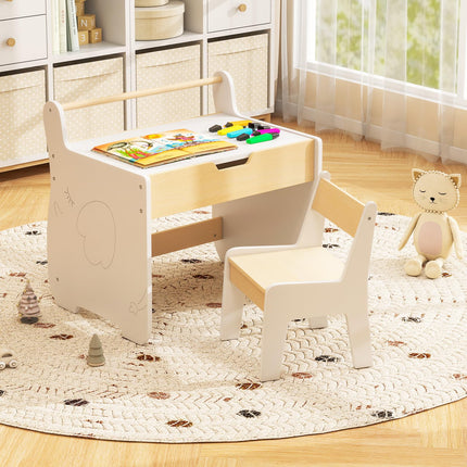 Costzon Kids Table and Chair Set, Wooden Multi-Activity Table with Blackboard