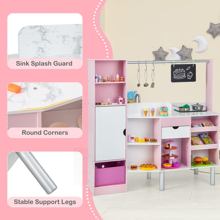 Costzon 2-in-1 Kids Kitchen Playset & Grocery Store, Double-Sided Pretend Play Kitchen with Light & Sound