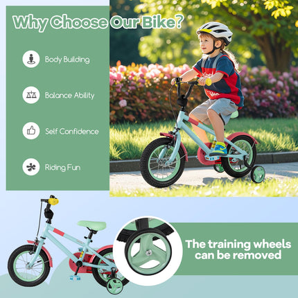 BABY JOY Kids Bike, 12 Inch Sport Style Children's Bicycle with Vivid Color, Training Wheels