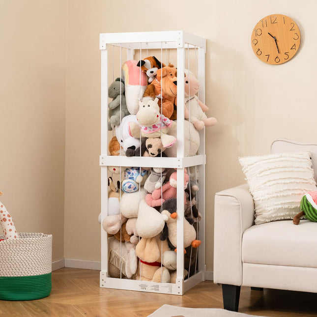 Costzon Extra Large Stuffed Animal Storage, Wooden Stuff Animal Organizer with Elastic Cords