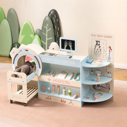 Costzon Kids Doctor Play Set Wooden Pretend Doctor Kit w/ Eye Chart