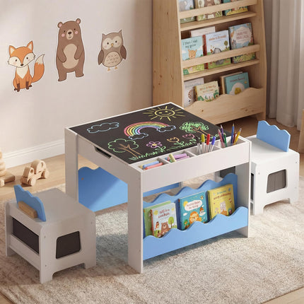 Costzon Kids Table and Chairs Wooden 4-in-1 Toddler Activity Desk Set