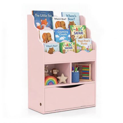 Costzon Kids 3-Tier Bookshelf with Cubes & Flip Down Cabinet