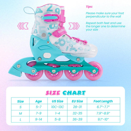 BABY JOY Inline Skates 4 Sizes Adjustable Kids Roller Blades