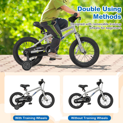 Costzon Outer Space Kids Bike, 14 Inch Sport Bicycle for 4-7 Years Old w/Adjustable Saddle, Training Wheels