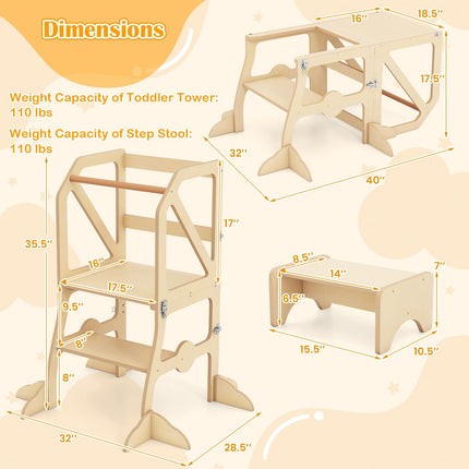 Costzon Multifunctional Kids Kitchen Step Stool with Removable Safety Bar & Fixing Buckles