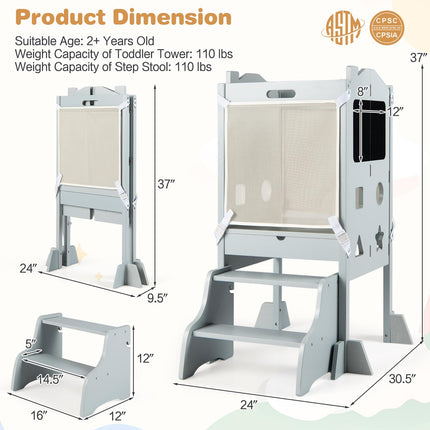 Costzon Folding Toddler Step Stool 2-Step Stool Safety Nets & Anti-Tip Feet