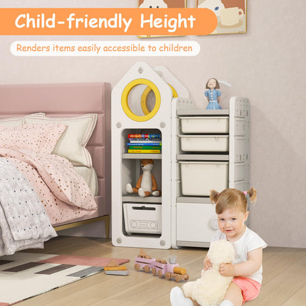 Costzon Kids Toy Storage Organizer and Bookshelf, Multipurpose Shelf with Mobile Truck, Storage Bins & Cabinet