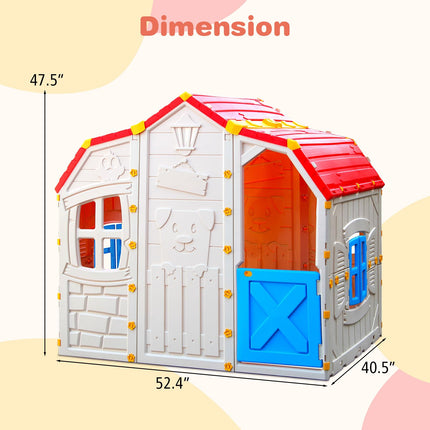 Costzon Roomy Kids Playhouse, Realistic Cottage Playset w/Open-able Windows, Indoor Outdoor Playhouse for Kids