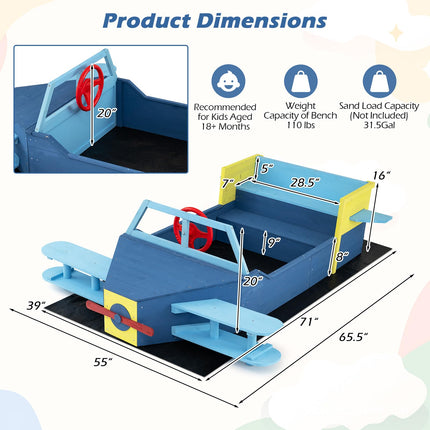 Costzon Sandbox Fir Wood Glider-Shaped Sand Pit Outdoor Playset