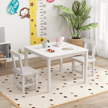Costzon Kids Table and Chairs, 3 PCS Premium Wood Children Table and Chairs with Rubber Wood Legs