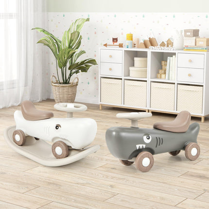BABY JOY 3 in 1 Rocking Horse, Ride On Push Car for Toddlers, Shark Rocking Sliding Toy Set for Boys Girls
