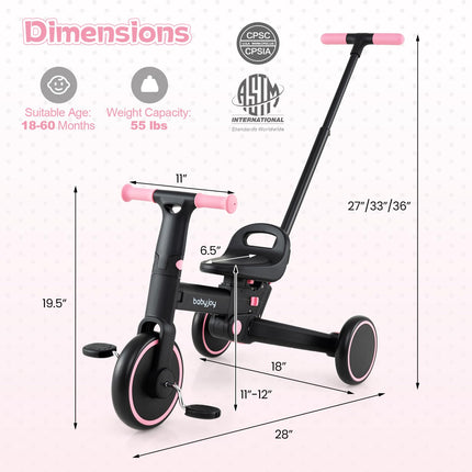 Costzon Toddler Tricycle Handle Adjustable Seat Removable Pedal & EVA Foam Wheels