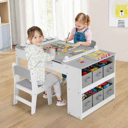 2 in 1 Kids Art Table and 2 Chair Set | Kids Drawing Table with Large Storage