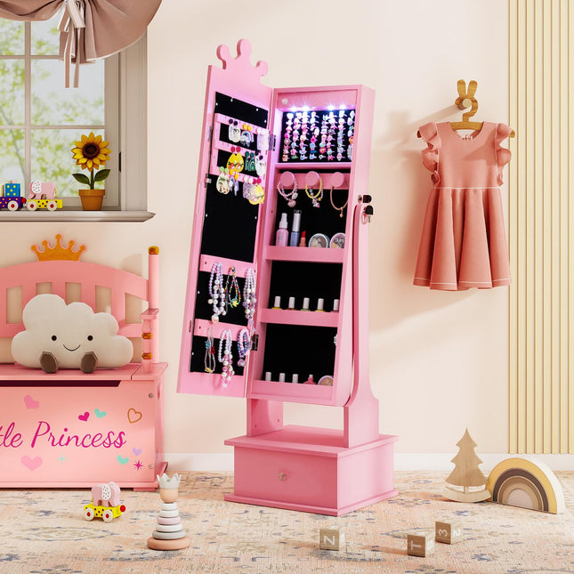 Costzon Lockable Standing Jewelry Organizer with Full-Length Mirror