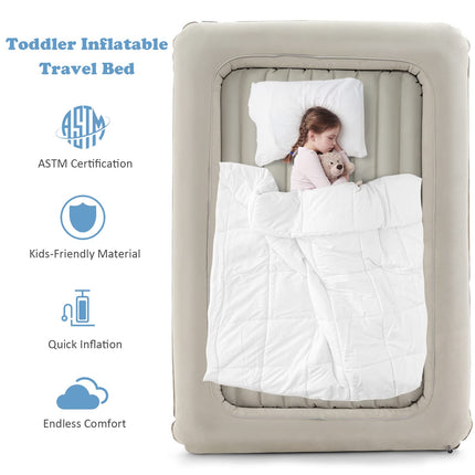 Costzon Toddler Travel Bed, Detachable Kids Air Mattress Set w/Electric Pump & Storage Bag