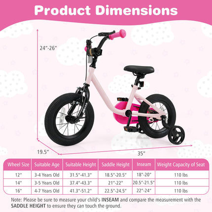 Kids Bike for 3-7 Years Old Boys and Girls 12/14/16-Inch Children Bicycle with Removable Training Wheels