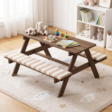 Costzon Kids Wooden Toddler Outdoor Table Bench Set Stripe Fabric