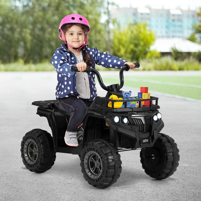 Costzon Kids ATV, 6V Battery Powered Electric Vehicle with One-Button Start, MP3, LED Headlights & Storage Basket