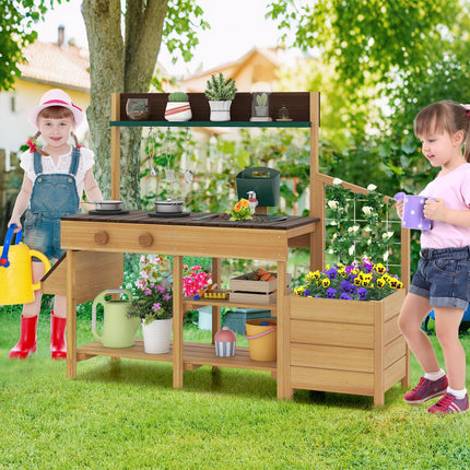 Costzon Play Kitchen for Kids Wooden Toy Playset w/Removable Faucet