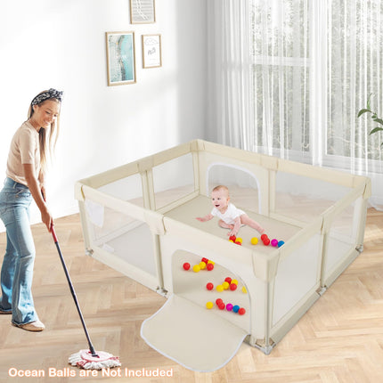 Costzon Large Baby Playpen, 75" x 59" Baby Activity Center w/Zippered Doors
