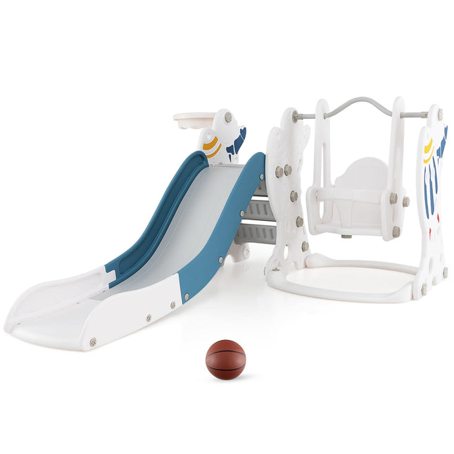 Costzon 4 in 1 Toddler Slide and Swing Set, Rocket Indoor Outdoor Baby Swing w/Slide