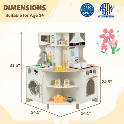 Costzon Corner Play Kitchen Wooden Toy Cooking Set