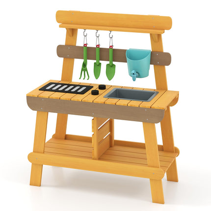 Costzon Mud Kitchen for Kids Outdoor Montessori Pretend Playset w/Removable Faucet