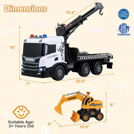 Costzon Licensed Scania Tow Truck Toy & Excavator with Sounds & Lights(Rescue+Excavator)