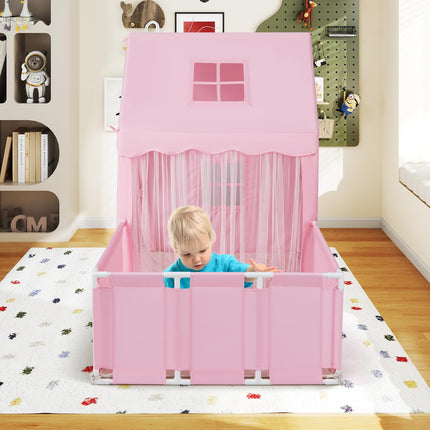 Indoor Large Toddler Pretend Playhouse w/Playpen Door Curtains Viewing Windows