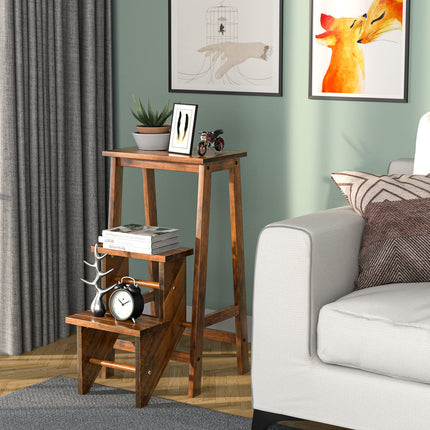 Costzon Folding Step Stool 3 Tier Wood Ladder, 3-in-1 Design with Ladder, Multifunction Pine Wood Foldable Ladder