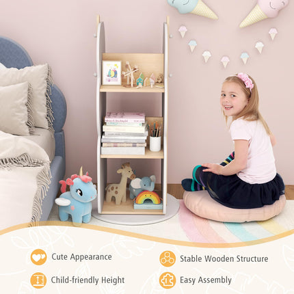 Costzon Kids Rotating Bookshelf, 360° Display Spinning Bookshelf Tower with Side Hooks