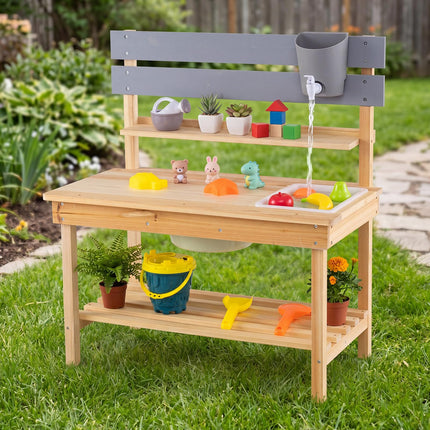 Costzon Outdoor Wooden Play Kitchen w/Extended Tabletop