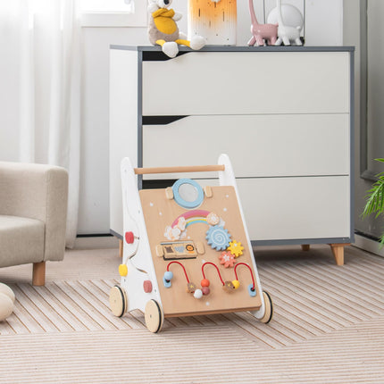 BABY JOY Wooden Baby Walker Push and Pull Sit-to-Stand Learning Walker Activity Center