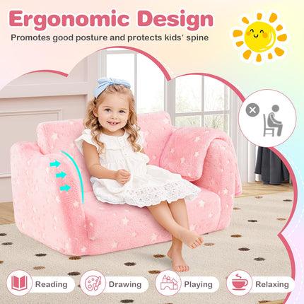 Costzon Kids Couch with Blanket, Glow in The Dark, Folding Toddler Sofa Chair