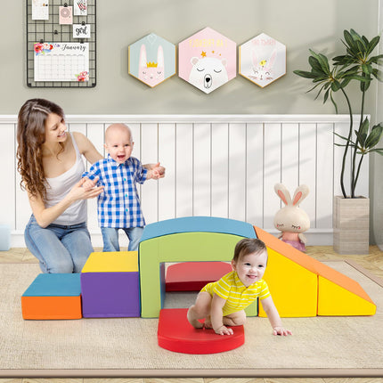 Costzon Toddler Climbing Toys Indoor, 6 PCS Soft Play Equipment with Colorful Tunnel