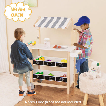 Costzon Kids Pretend Play Grocery Store, Wooden Ice Cream Cart Toy Set for Kids with Ice Cream Making Counter