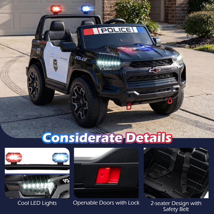 Costzon 2-Seater Ride on Police Car 24V 4WD Licensed Chevrolet Kids Electric Vehicle