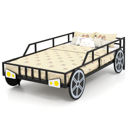 Costzon ar Shaped Metal Bed with Wheels Decorations