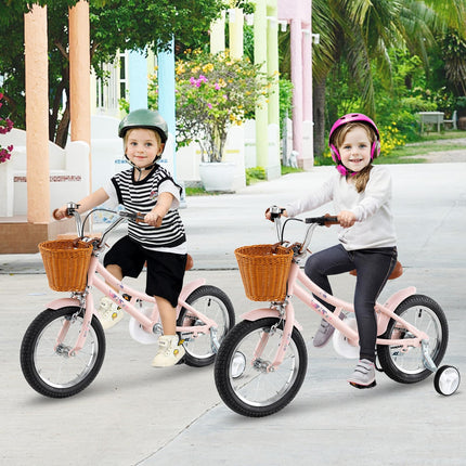 Costzon Kids Bike, 14 Inch Retro Child Bike for 3-5 Years Old with Adjustable Height, Training Wheels