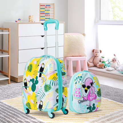 BABY JOY 2 PC Kids Luggage, 16" Toddlers Carry-on Suitcase & 12" Backpack Set