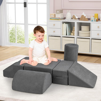 Costzon Toddler Climbing Toys Indoor, 6 Pieces Foam Climbing Blocks for Baby Inside with Skin-Friendly Chenille Fabric