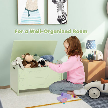 Costzon Wooden Toy Box, Kids Large Trunk Chest w/ Safety Hinge & Handles, Flip-Top Storage Organizer
